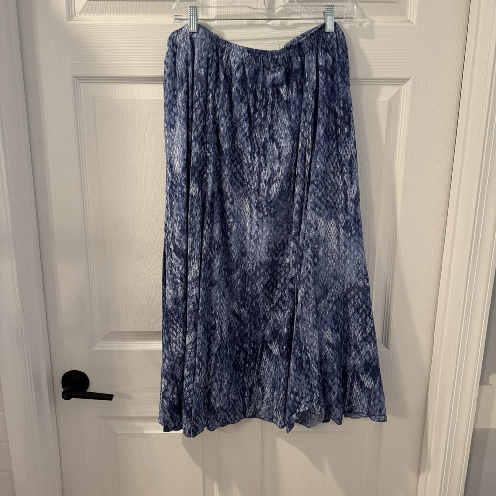 Ruby Rd. Size 2XL Blue SNAKESKIN Lined GODETS Maxi ELASTIC WAIST‎ Skirt COTTON